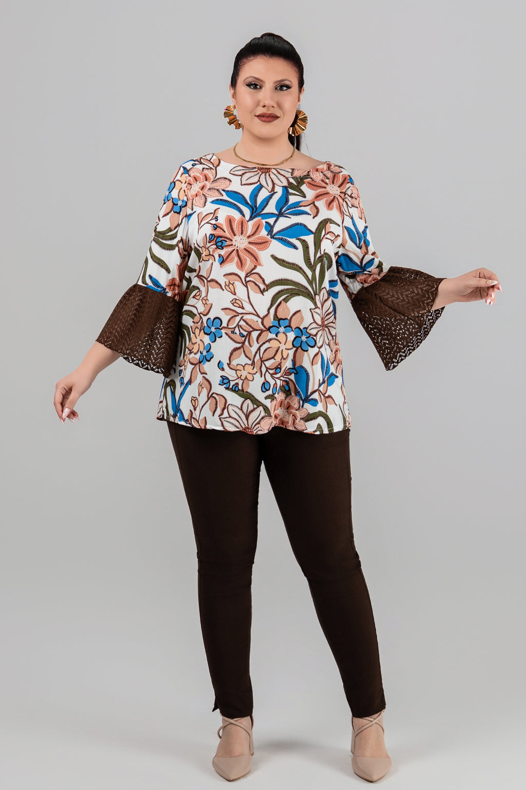 Plus size Τουνίκ Φλοράλ με δαντέλα