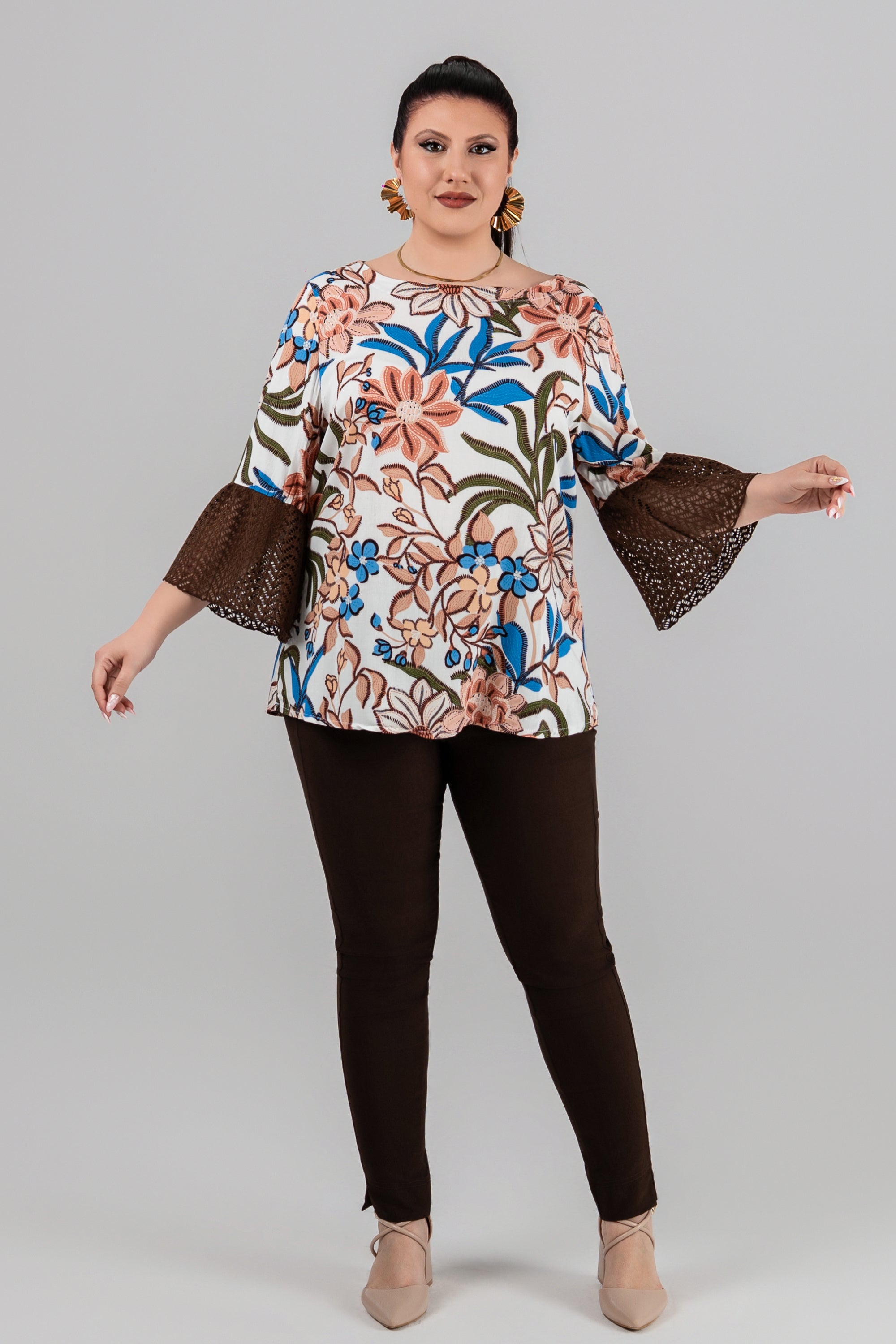 Plus size Τουνίκ Φλοράλ με δαντέλα