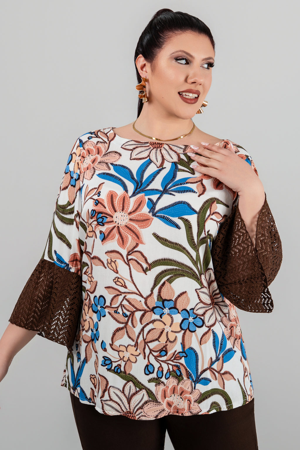 Plus size Τουνίκ Φλοράλ με δαντέλα