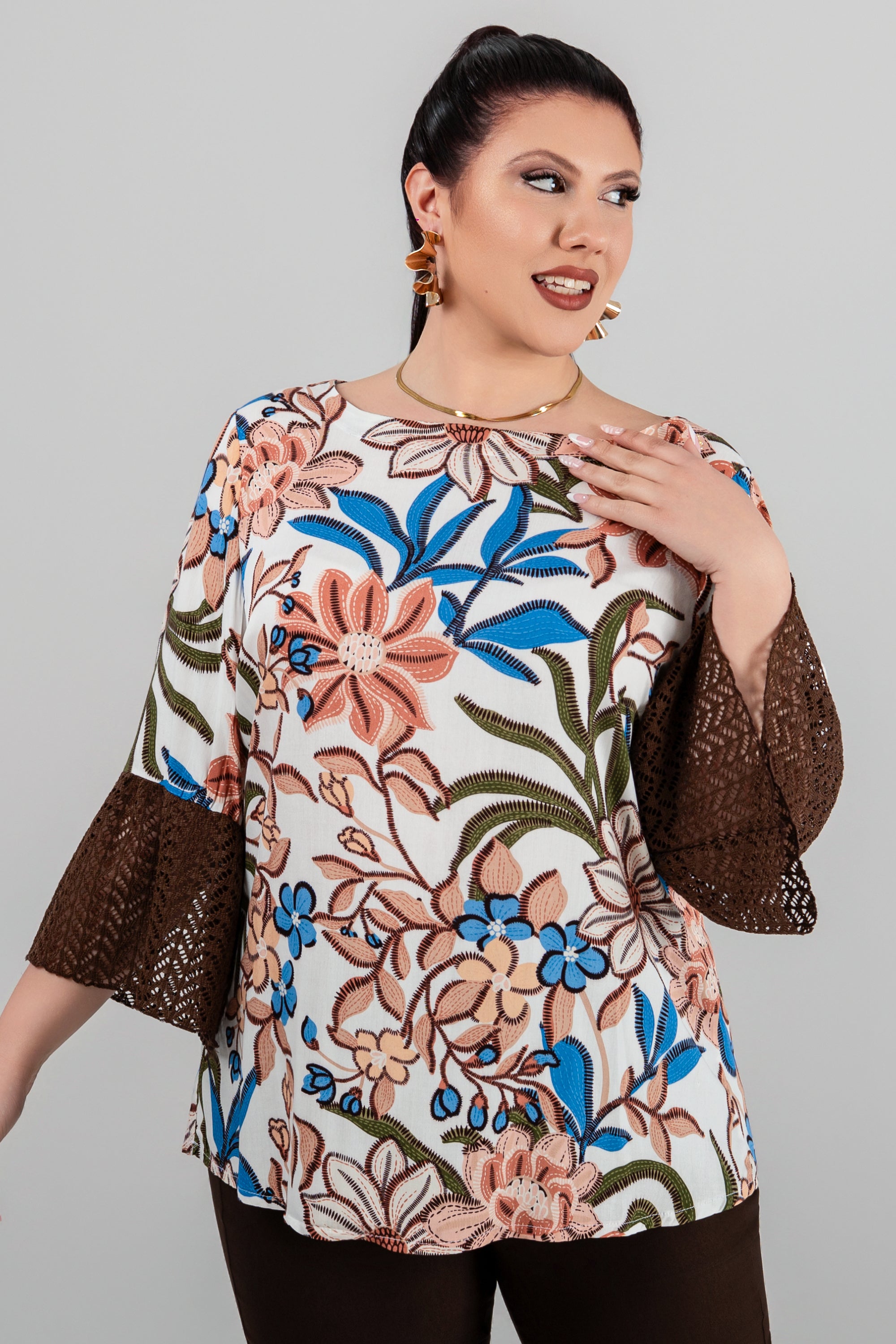 Plus size Τουνίκ Φλοράλ με δαντέλα