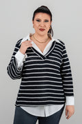 Plus size Πλεκτή Μπλούζα μπλε λευκό
