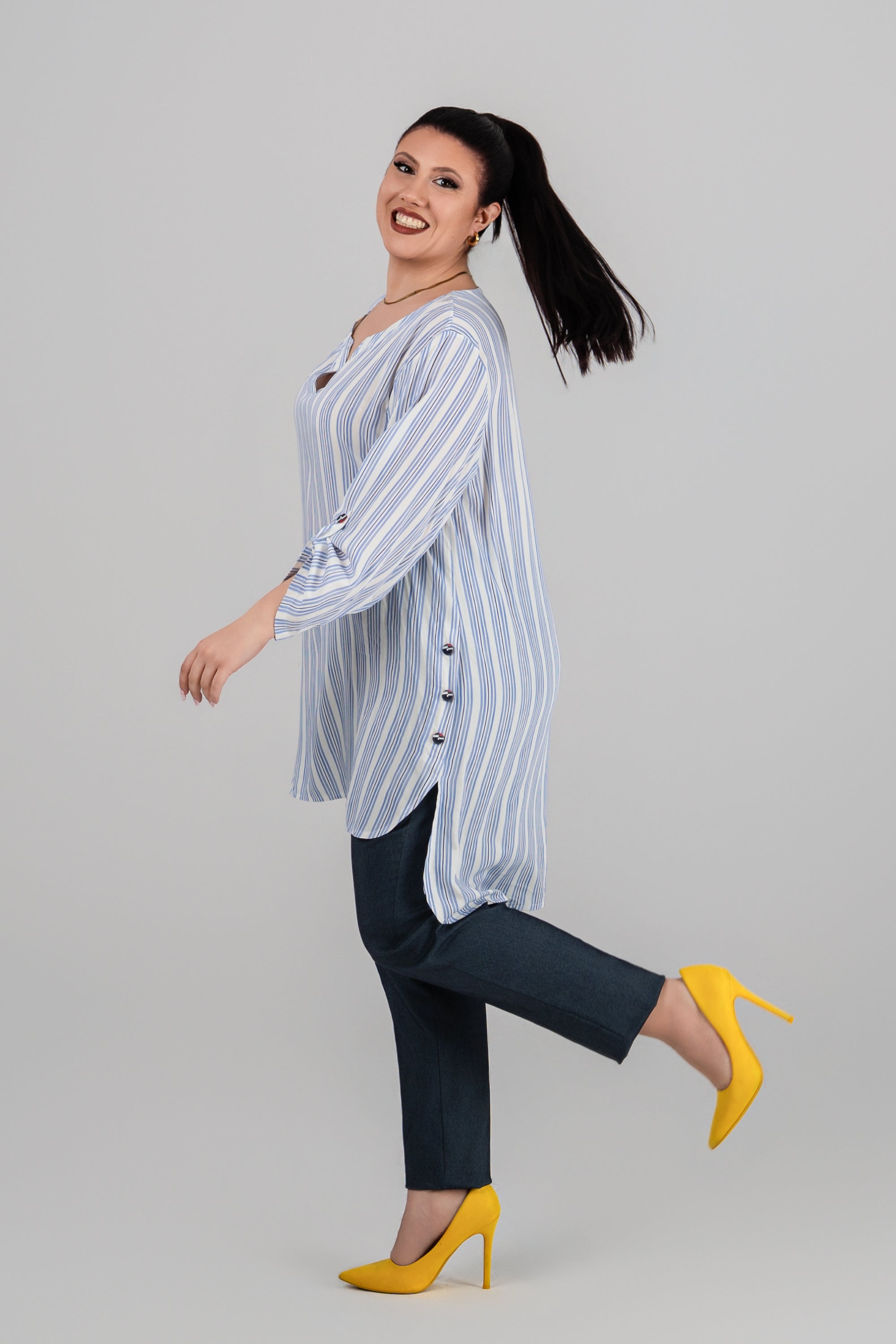 Plus size Πουκαμίσα ριγέ