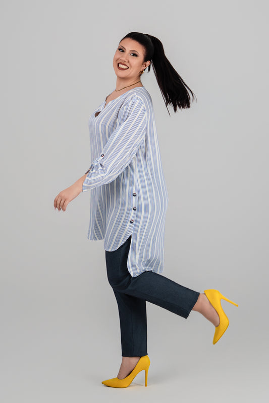 Plus size Πουκαμίσα ριγέ