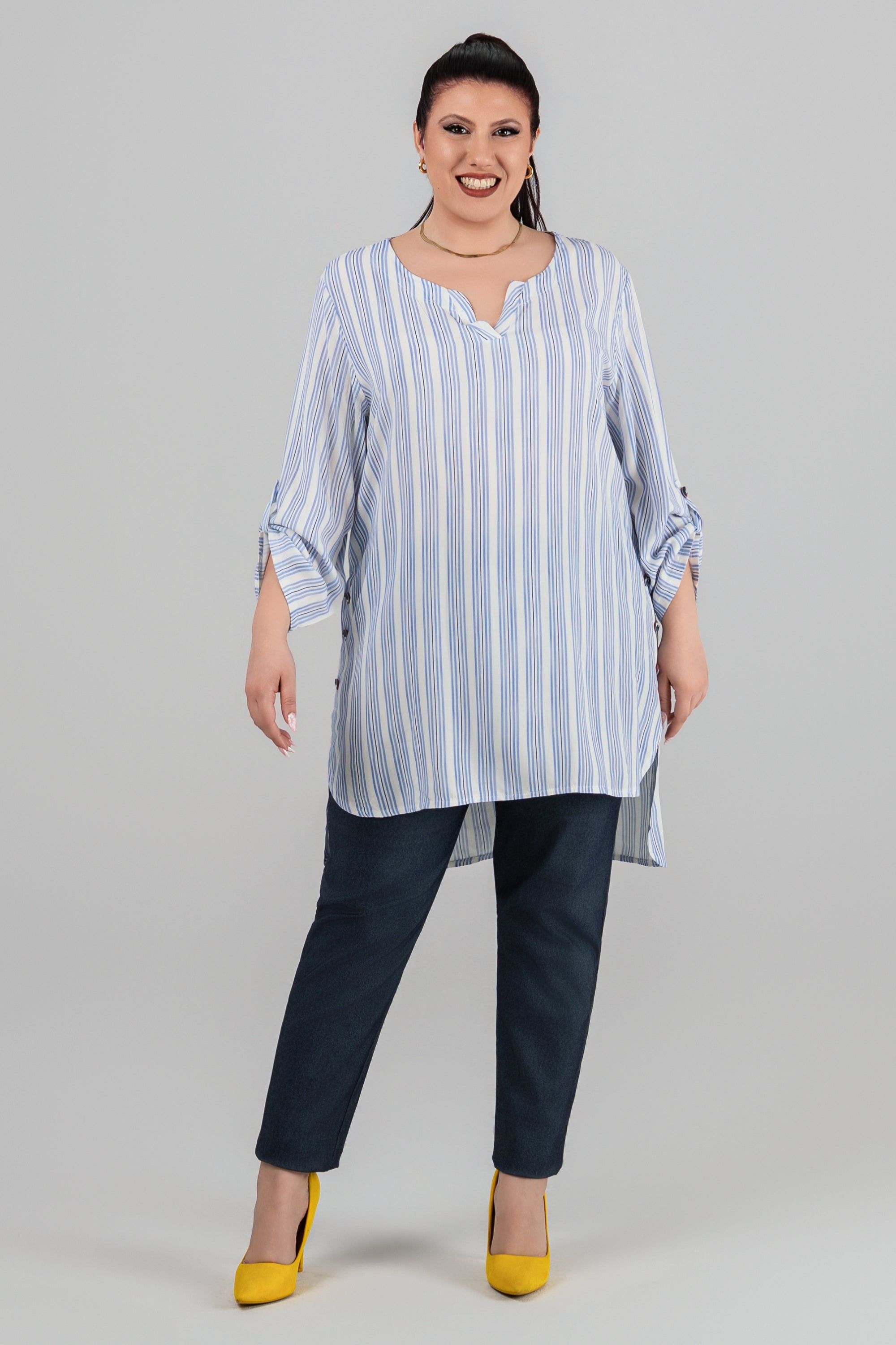 Plus size Πουκαμίσα ριγέ