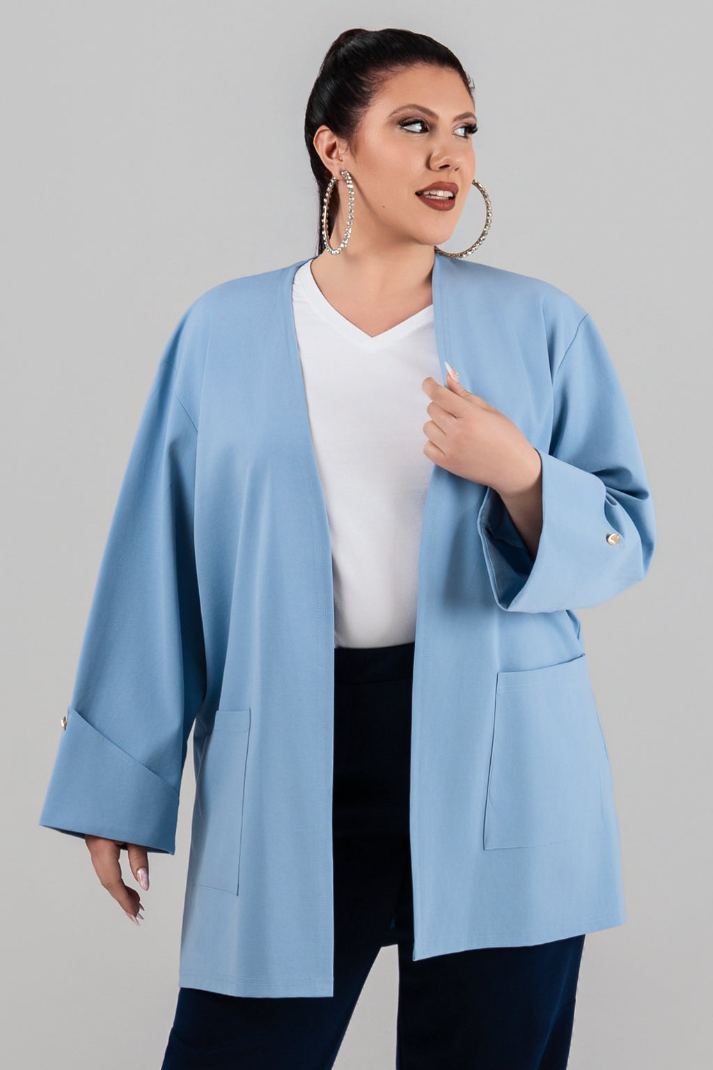 Plus size Ζακέτα χωρίς κουμπιά Σιέλ