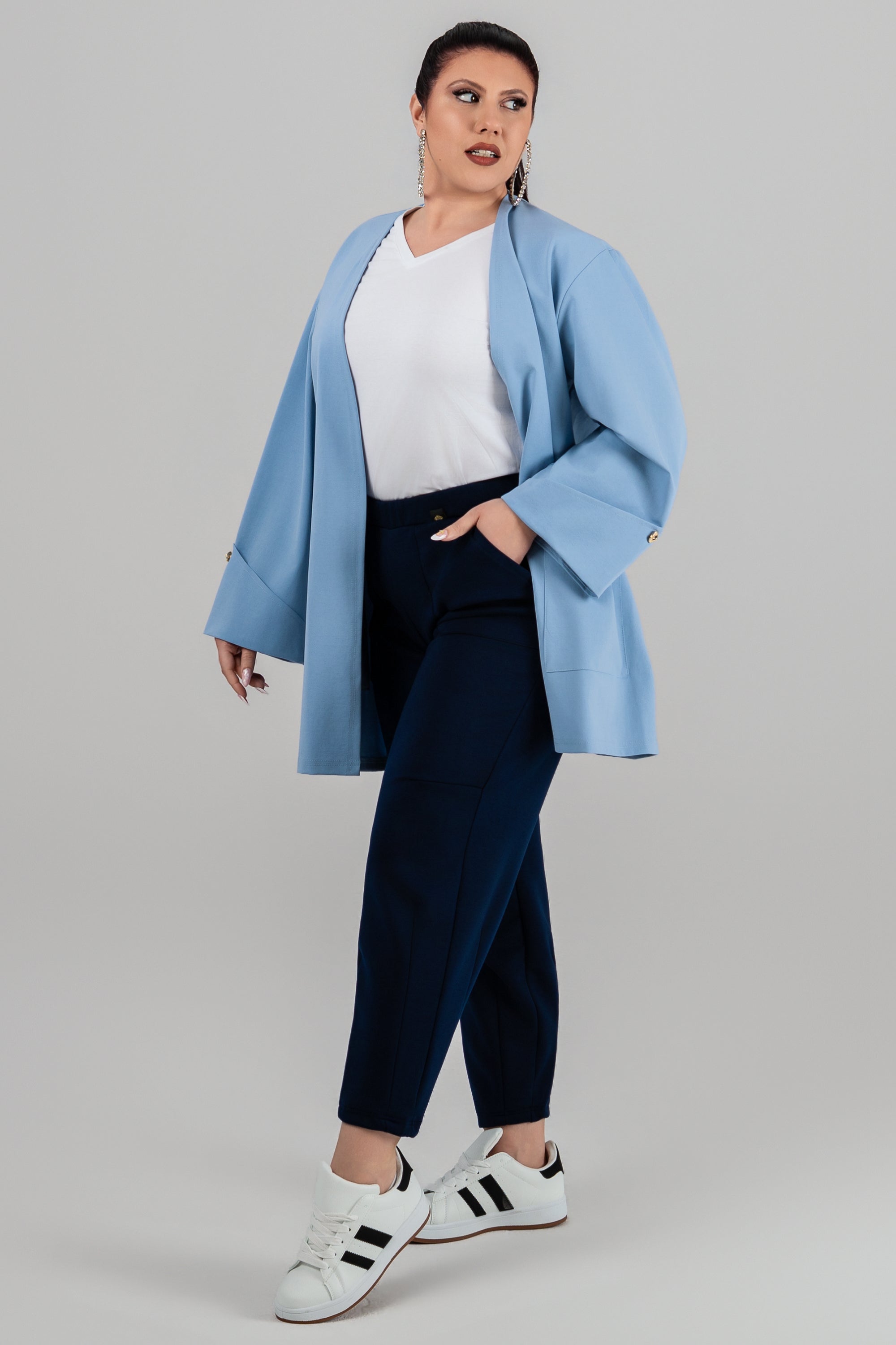 Plus size Ζακέτα χωρίς κουμπιά Σιέλ