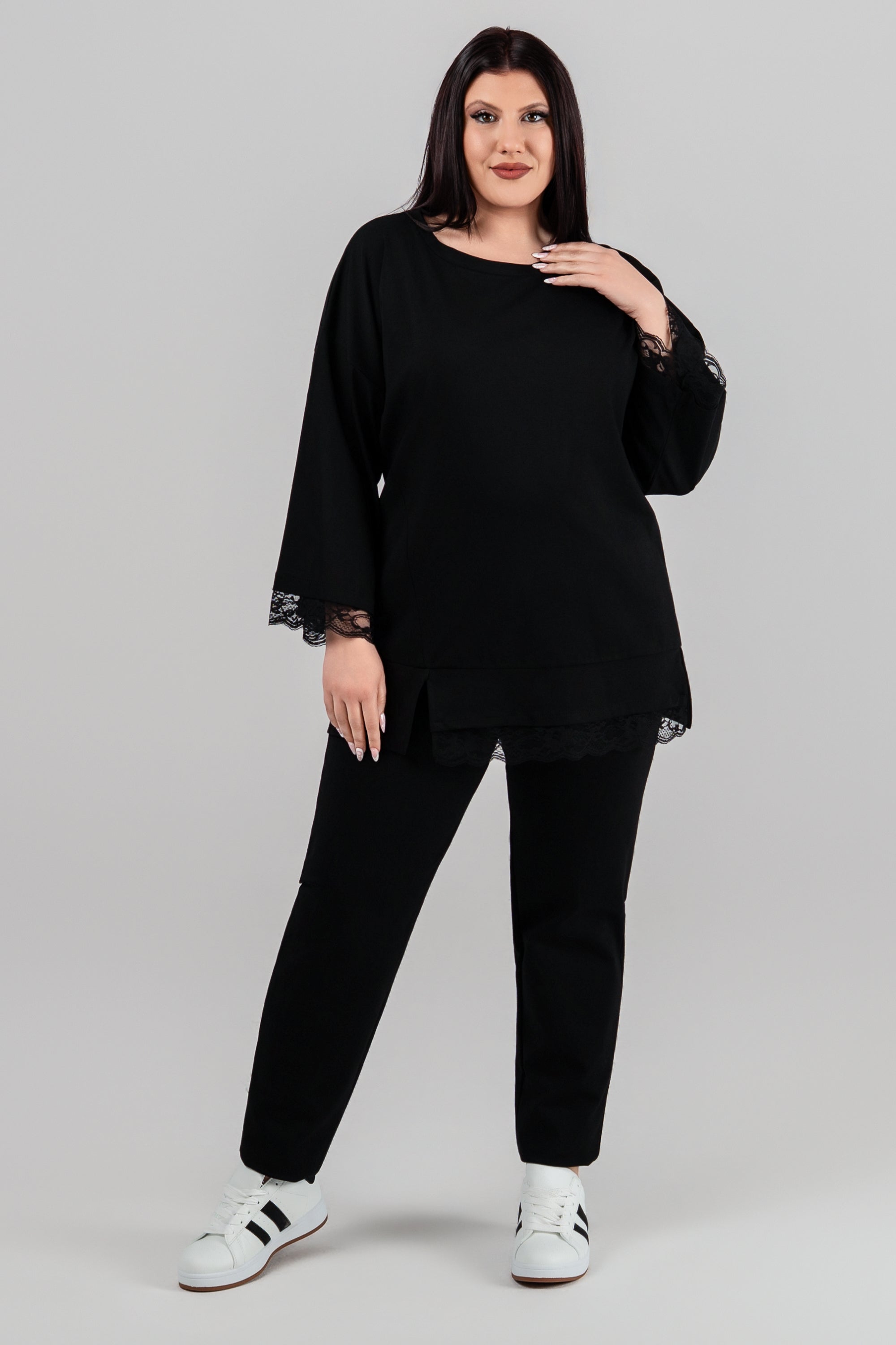 Plus size Paris Twin Set - Σετ με Παντελόνι και Μπλούζα Δαντέλα Μαύρο