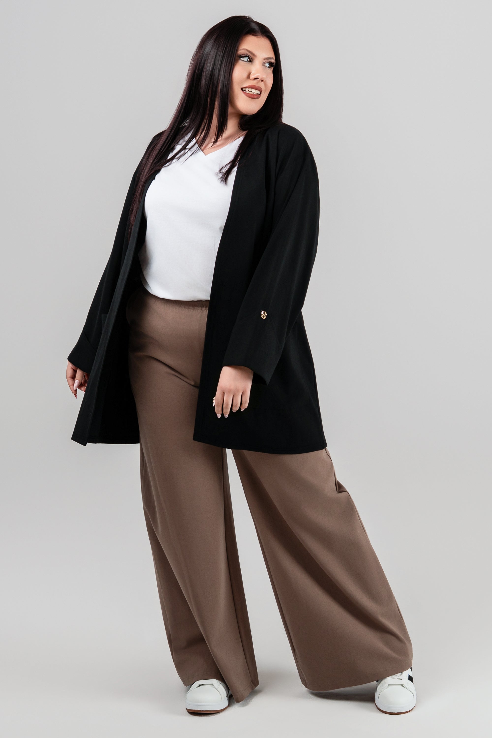 Plus size Ζακέτα χωρίς κουμπιά μαύρη