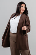 Plus size Ζακέτα χωρίς κουμπιά καφέ