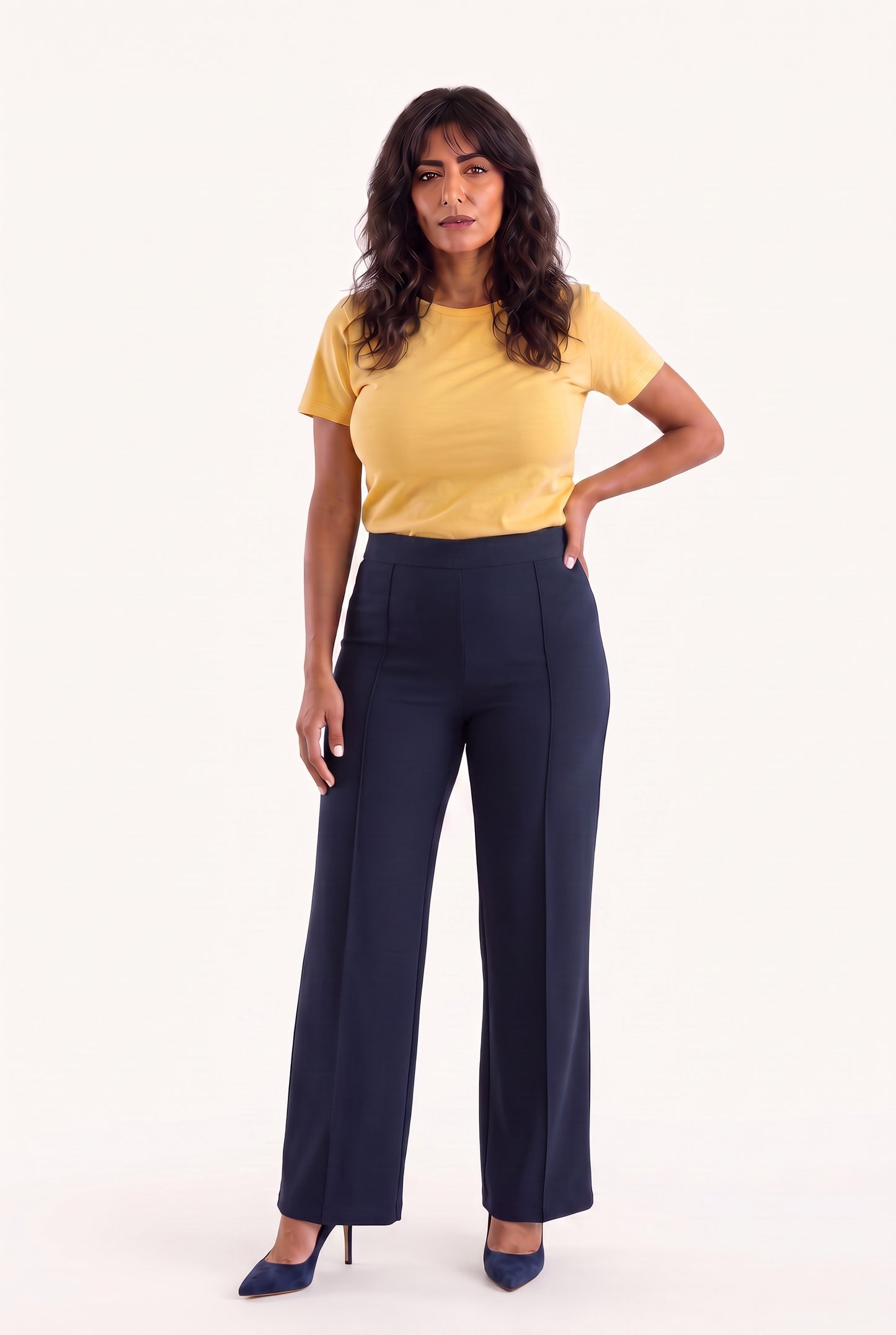 Plus size Παντελόνα κρεπ μπλέ