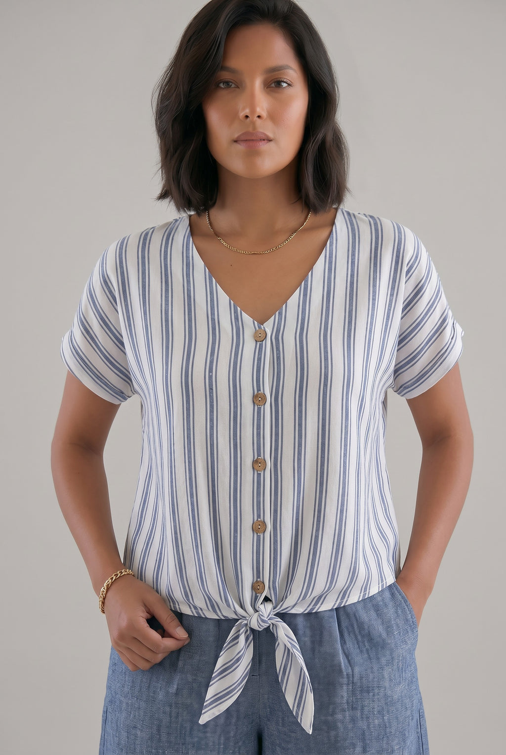 Γυναικεία Μπλούζα Λινό Ριγέ Plus Size