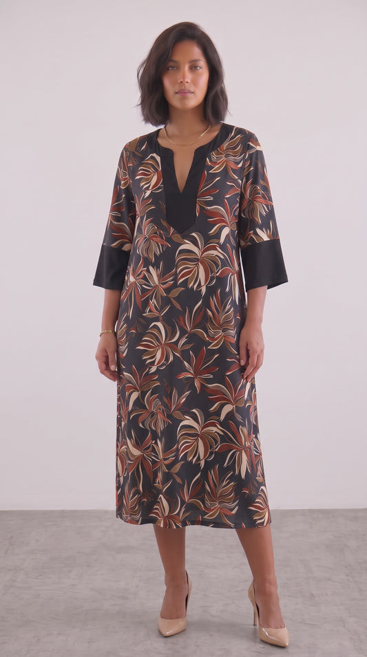 Γυναικείο Εμπριμέ Midi Φόρεμα με V Λαιμόκοψη – Floral