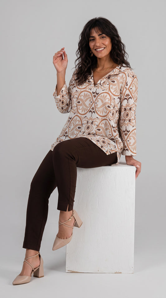 Plus size Τουνίκ Φλοράλ Μπεζ
