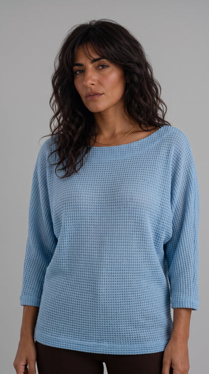 Plus size Auora πλεκτό μπλουζάκι σιελ