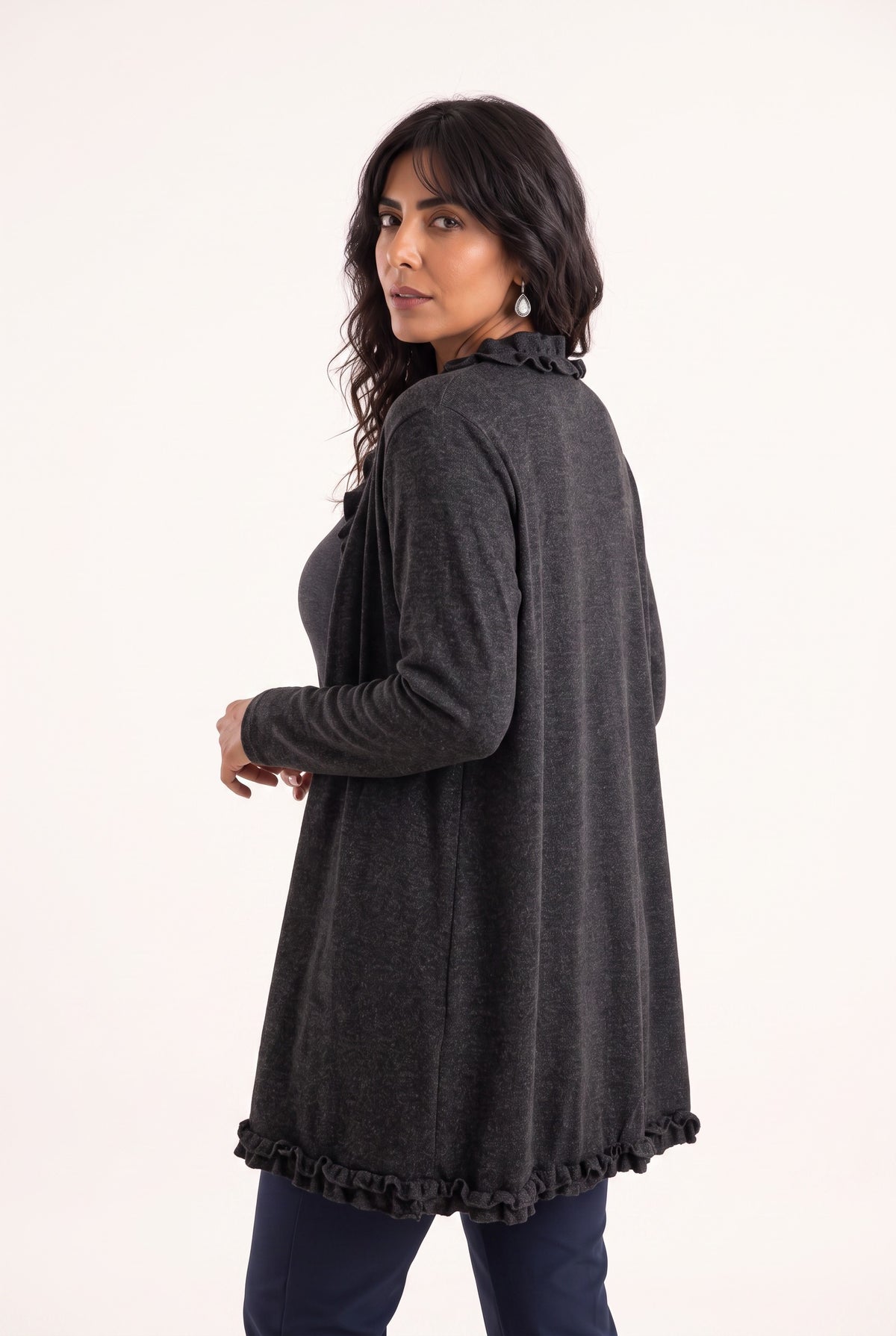 Plus size Ζακέτα απο πλεκτό σενίλ Μαύρο