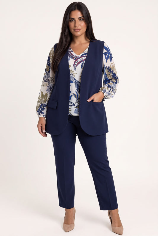 Γιλέκο Γυναικείο Κρεπ Plus Size Μπλε