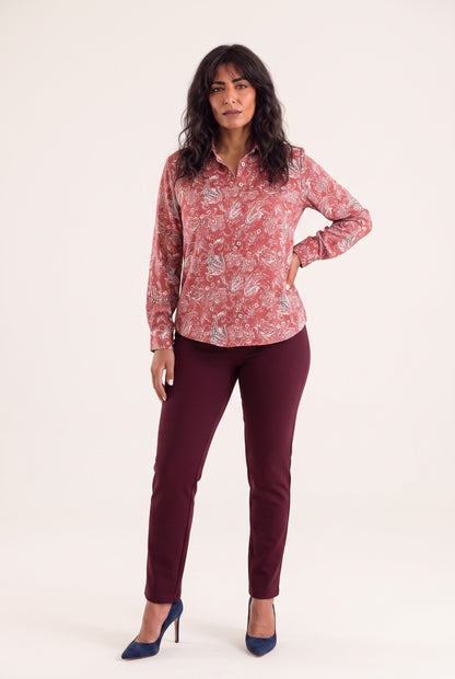 Plus size Σατέν πουκάμισο Red Floral