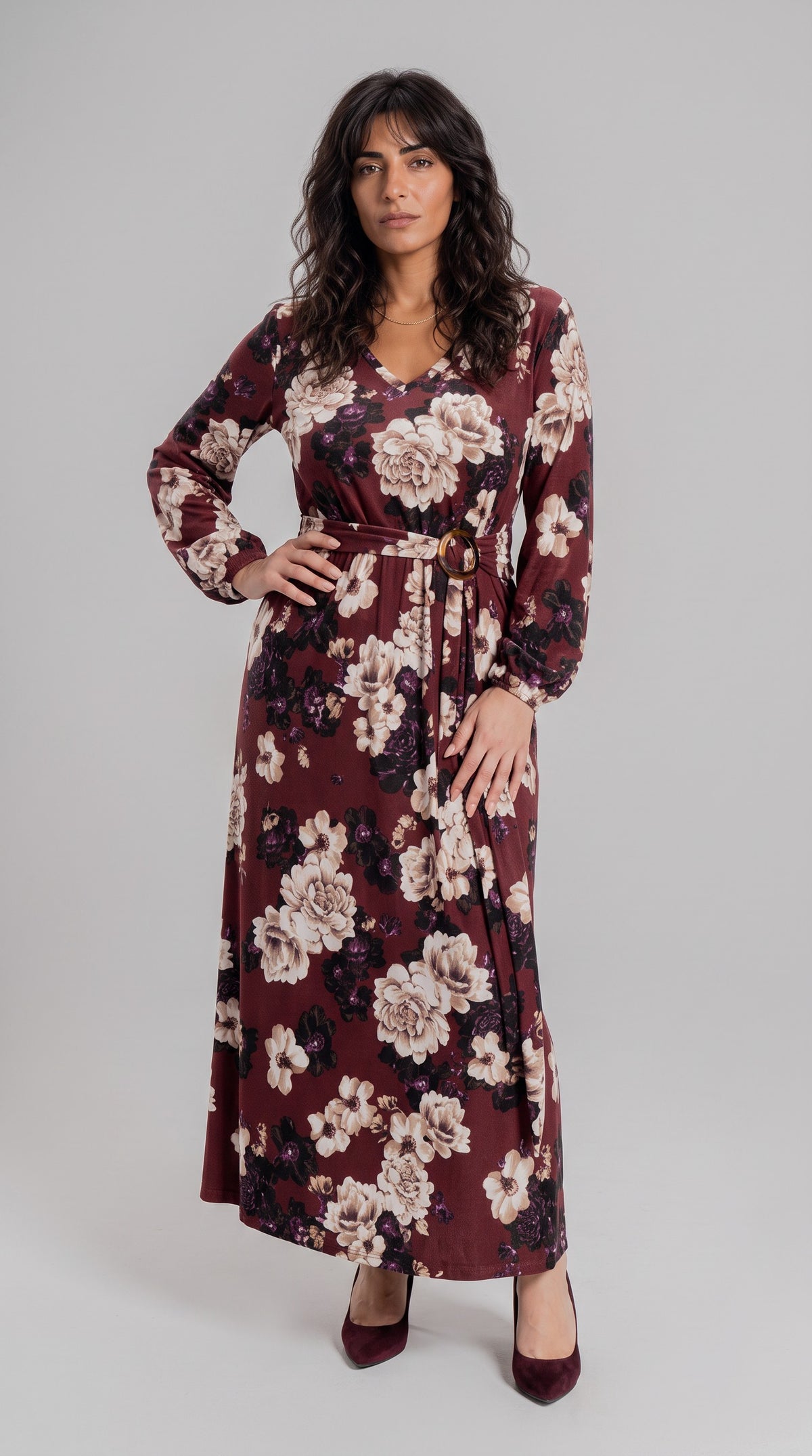 Plus size Φόρεμα φλοράλ Μπορντό