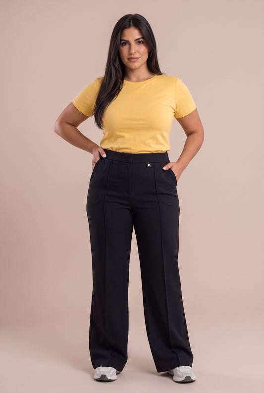 Γυναικεία Κρεπ Παντελονα plus Size Μαύρη
