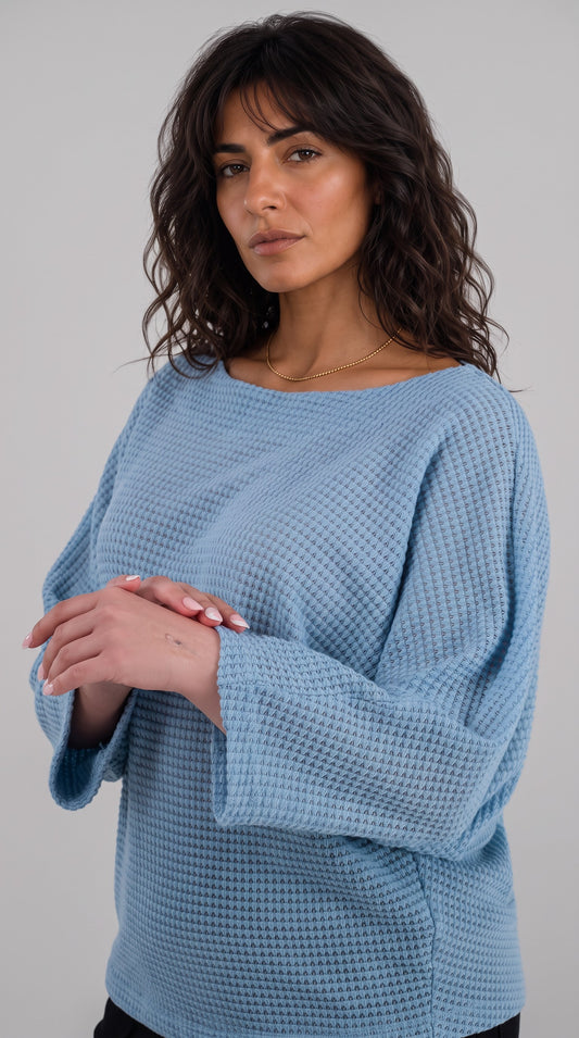 Plus size Auora πλεκτό μπλουζάκι σιελ