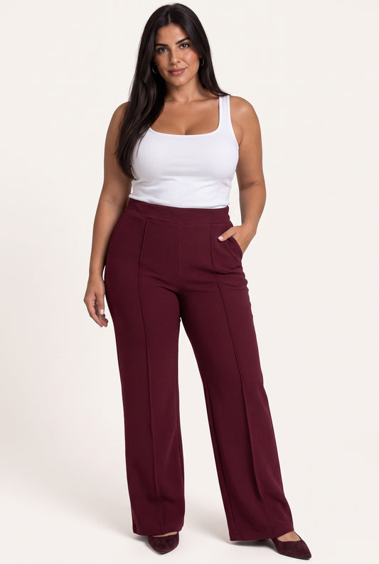 Plus size Παντελόνα κρεπ Μπορντό