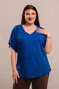 Μπλούζα Φλάμα Βαμβακερή Plus Size με V Λαιμόκοψη Ρουά